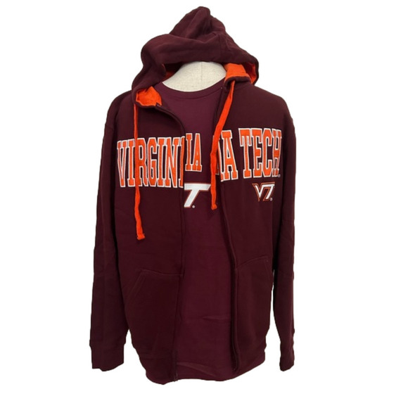 Virginia Tech Embroiled Zip Up Hoodie Jacket and T-Shirt